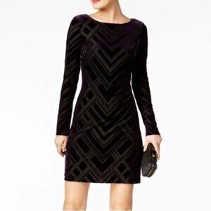 Vince Camuto Black Velvet Long-Sleeve Patterned Dress